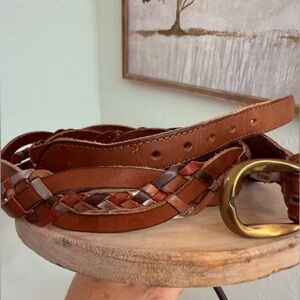 Fossil Brown Braided Leather Belt with Gold Buckle